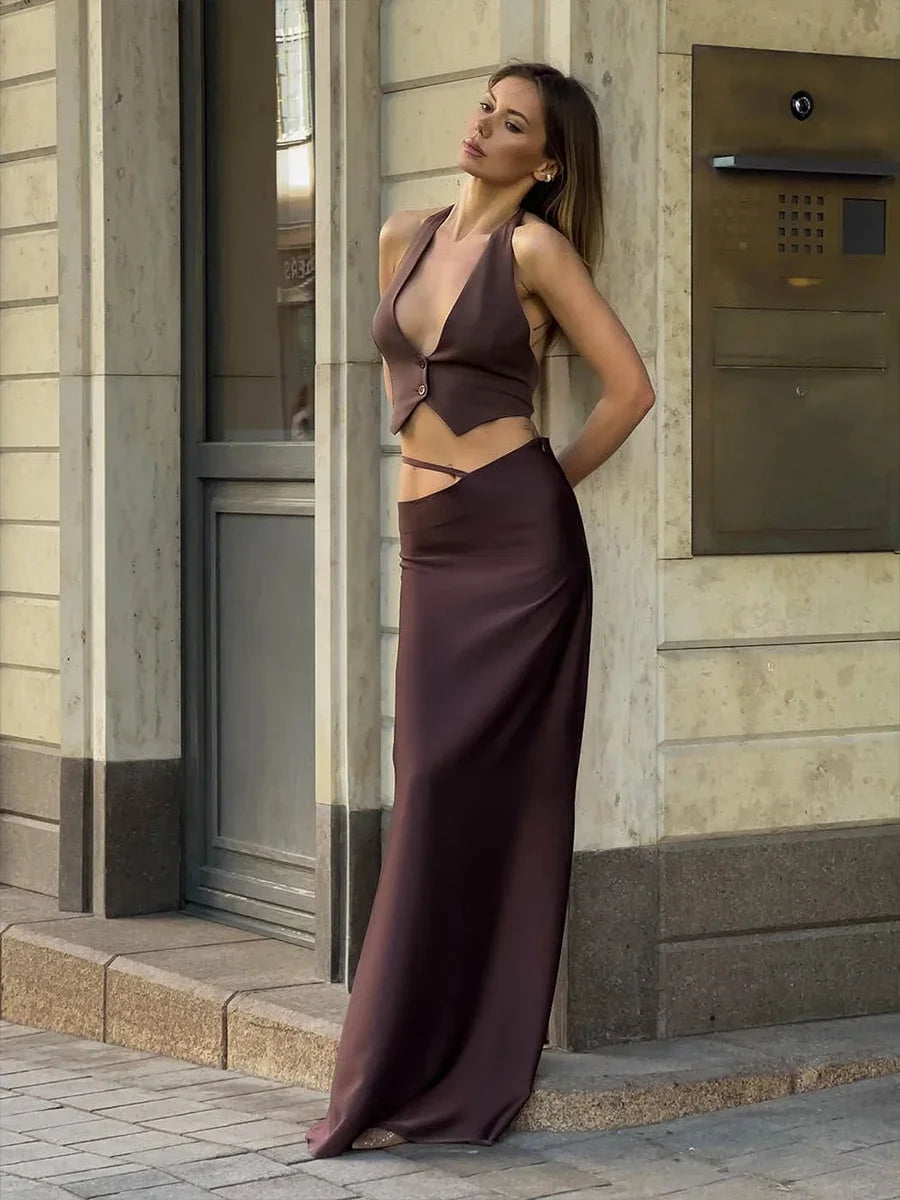 LIZAKOSHT  -  Summer New Women's Backless Neck Hanging Vest Solid Color Lace Up Hot Girl Sleeveless Tanks Top Female Fashion Camis