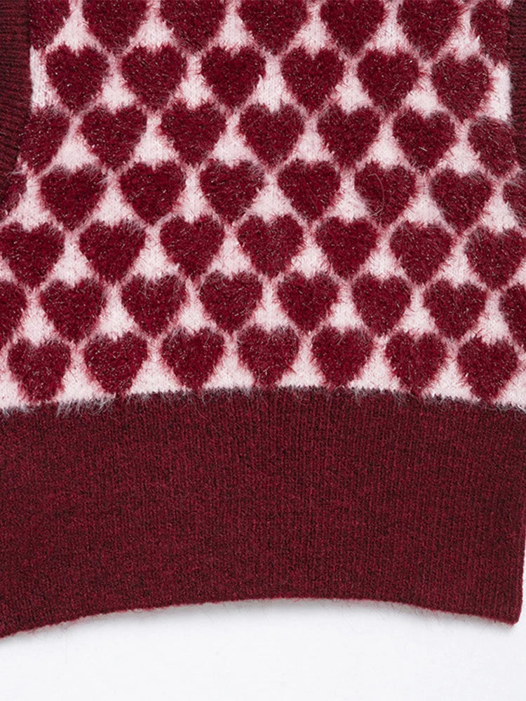 LIZAKOSHT  -  Heart Shaped Knitted Vest Sweater Waistcoat Round Neck Slim Fit Sleeveless Cardigan Knitwear Warm Fashion Women Tank Top SPring