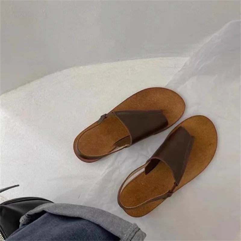LIZAKOSHT  -  Women's Slippers Summer Sandals New Genuine Leather Flat Women's Shoes Light Slippers Women's Outerwear Casual Flip Flops