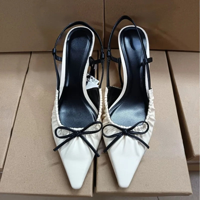 LIZAKOSHT  -  Elegant Women High Heels Shoes Autumn Bow Decoration Pointed Back Strap Brand Weddings Bridals Pumps Chic Ladies Stiletto