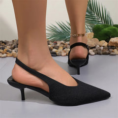 LIZAKOSHT  -  Big Size 43 Elegant Black Kitten Heels Slingback Pumps Classic Pointy Toe Slip On Office Lady Shoes Women
