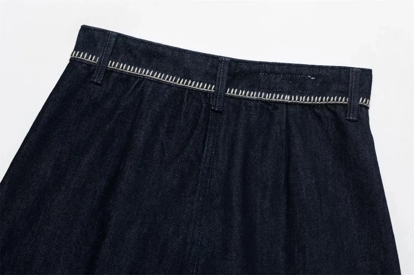 LIZAKOSHT  -  Fashion Denim Shorts For Women Summer 2025 New Casual Black Zipper Pockets Short Pants Chic Bright Line Decoration Mini Shorts