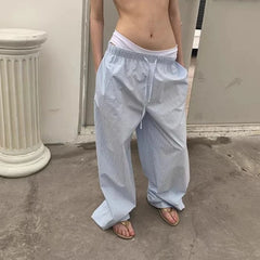 LIZAKOSHT  -  Oversized Y2k Striped Woman's Pants Baggy Harajuku Old Money Casual Basic Trousers Korean Fashion Wide Leg Elastic Waist