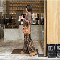 LIZAKOSHT  -  Women Chic Casual Leopard Print Long Pants Loose High Waist Wide Leg Trousers 2024 Spring New Fashion Vintage Female Streetwear