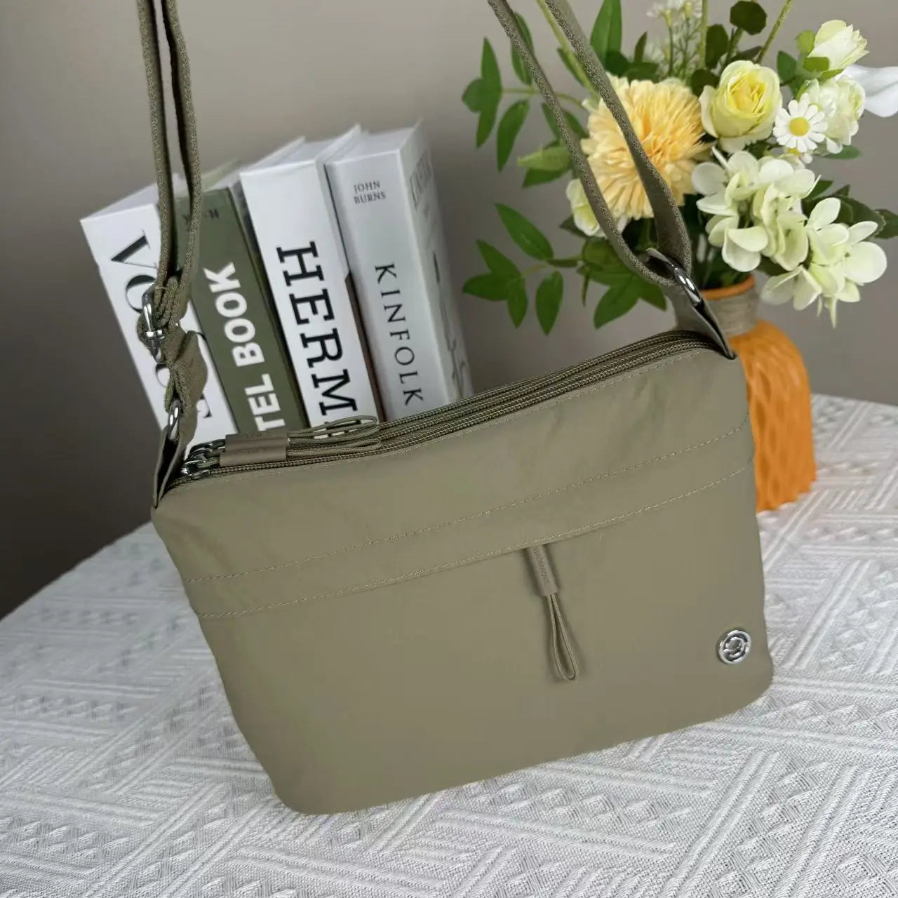 LIZAKOSHT  -  Waterproof Canvas Nylon Crossbody Bag Lightweight Faionable Mom Bag Leisure Walking oulder Bag Zipper Closure Soft Ox...