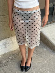 LIZAKOSHT  -  Women's Sequins Midi Skirts Lace Trim Low Waist Bodycon Skirts Summer Fashion Club Skirts
