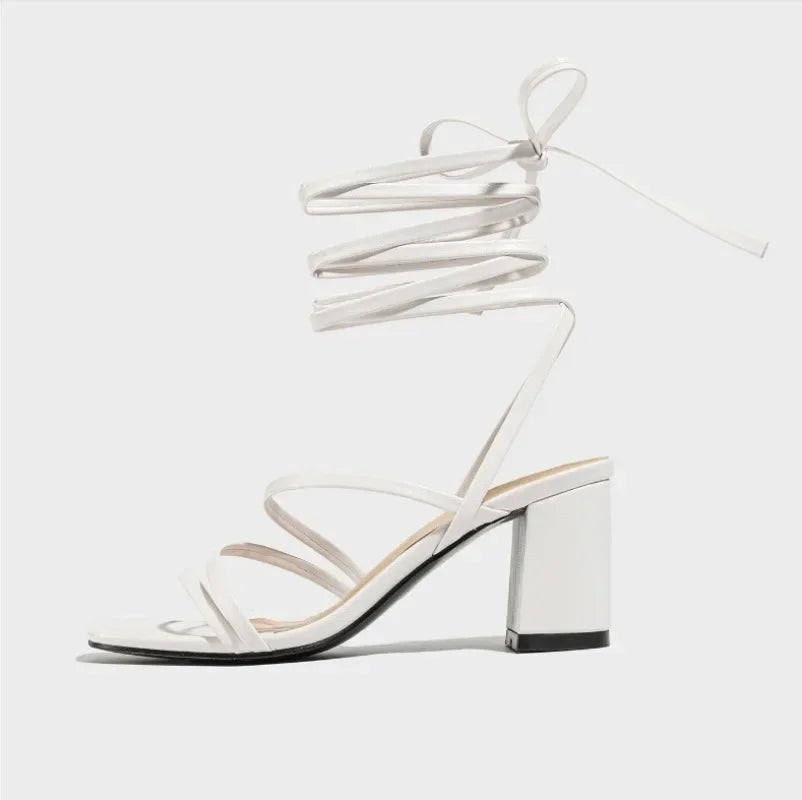LIZAKOSHT  -  New Women's Square Toe Thin Strap Thick High Heel Cross Strap Sandals Women Shoes Platform Sandals