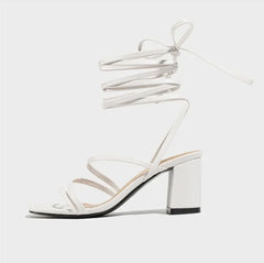 LIZAKOSHT  -  New Women's Square Toe Thin Strap Thick High Heel Cross Strap Sandals Women Shoes Platform Sandals