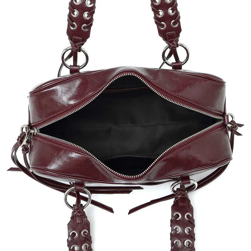 LIZAKOSHT  -  Vintage Rivet Braided Rope Handbag Women Large Capacity Motorcycle Style Bag Ladies Harajuku Hot Girl Tassel Y2k Crossbody Bags