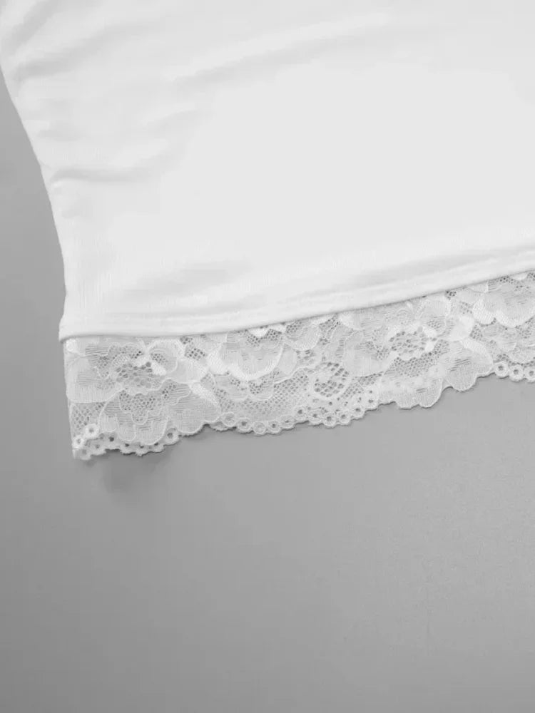 LIZAKOSHT  -  Solid Lace Tank Tops Women Sexy V-neck Backless Streetwear Spaghetti Patchwork Cropped Y2k Top New Women Chic Lace Vest