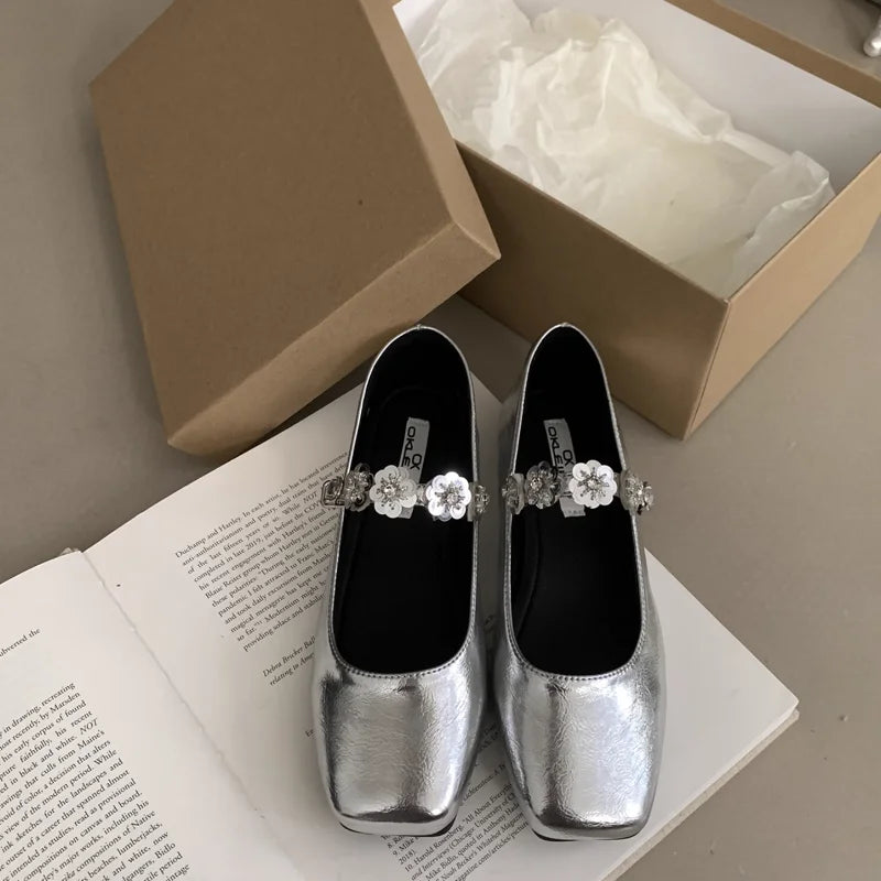 LIZAKOSHT  -  Spring Square Toe Shallow Women Flat Shoes Fashion Black Ladies Elegant Mary Jane Shoes Casual Dress Outdoor Boat Pumps