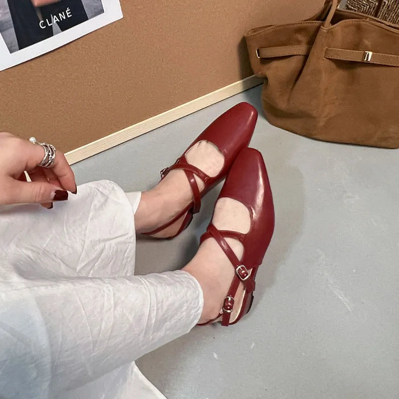 LIZAKOSHT  -  Spring New Women Sandal Fashion Round Toe Ladies Elegant Slingback Shoes Square Low Heel Outdoor Dress Pumps New Woamn Shoe