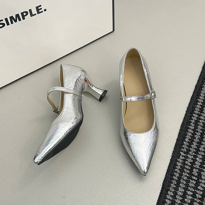 LIZAKOSHT  -  Pointed Toe Thick Heel Women Mary Jane Shoes Fashion Buckle Strap Wedding Dress Pumps Spring Autumn Concise Zapatos De Mujer