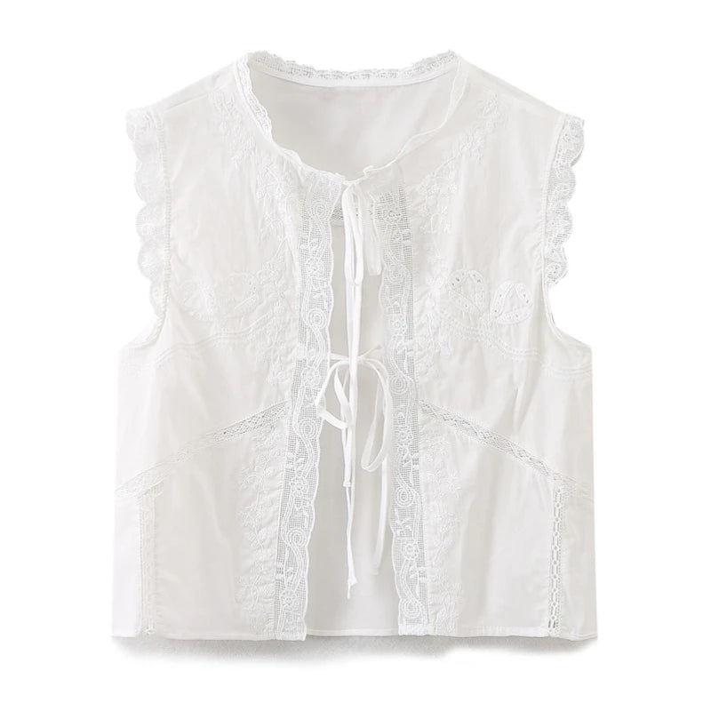 LIZAKOSHT  -  Sleeveless Lace-up Summer Blouse  Cotton Floral Embroidered lace Blouses Shirts Women Tops Vintage Boho Beach Wear Casual Blusas