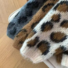 LIZAKOSHT  -  Leopard Print Sweater Cardigan for Women Vintage Button-Up Single Breasted Knit Top Coat Comfy Soft Autumn Winter Y2K Sweater