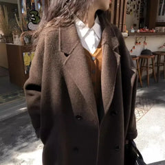 LIZAKOSHT  -  new Women Wool Blend Coat Solid Mid Long Woolen Blazer Thick Warm Blouse Women's Overcoat Office Lady Tops Autumn Winter