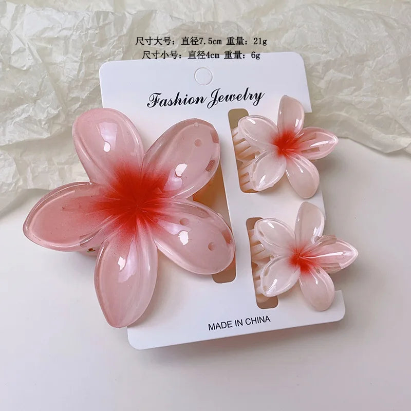 LIZAKOSHT  -  3pcs/set Flower Claw Clip Women Hawaiian Girl Hair Accessories Flower Ponytail Clip Clamp Barrettes Hairpin Summer Beach Jewelry