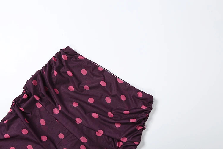 LIZAKOSHT  -  Polka Dot Print 2-Piece Set Hakter Bandage Backless v-Neck Vest+Folds Elastic Waist Skirt Vacation Elegant Suits