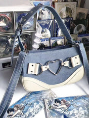 LIZAKOSHT  -  Japanese Fashion Casual Sweet Transparent Ita Bag Contrast Color Patchwork Denim Shoulder Crossbody Bags Trendy Y2k Handbags