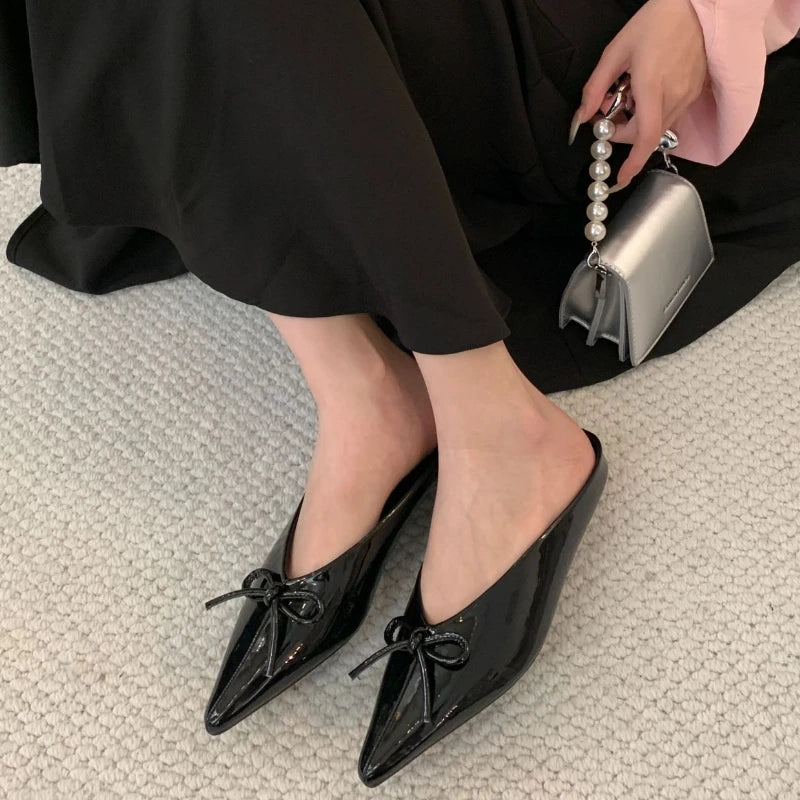 LIZAKOSHT  -  Summer 2025 Designer Women Slippers Bowknot Pointed Toe Women Heels Elegant Non-slip Women Sandals Mule Shoes Zapatos De Mujer