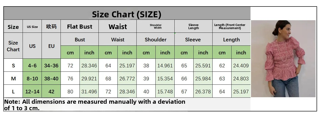 LIZAKOSHT  -  Plaid Pleated Long Sved Flared Slim Fit Women's irt Polyester Fabric round Ne Long Sve European Sle Spring