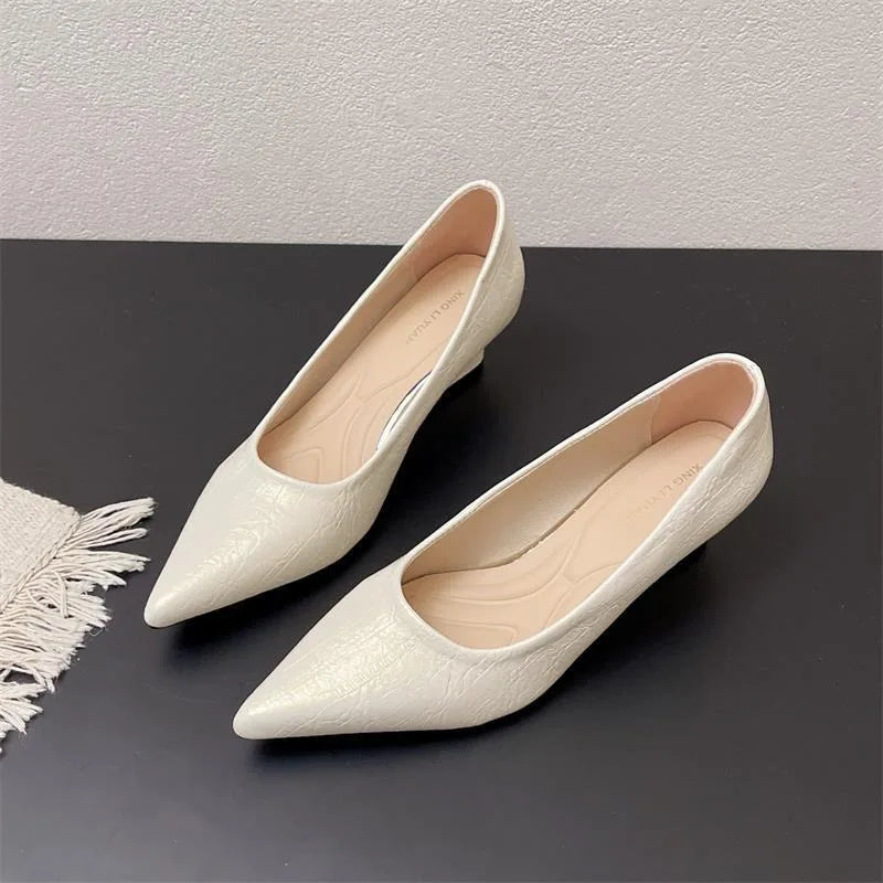 LIZAKOSHT  -  Women's Pointed Toe Wedge Pumps Soft Faux Leather Slip On Wedge Heel Shoes Elegant Office Wedding Party Low Heel Ladies Footwear