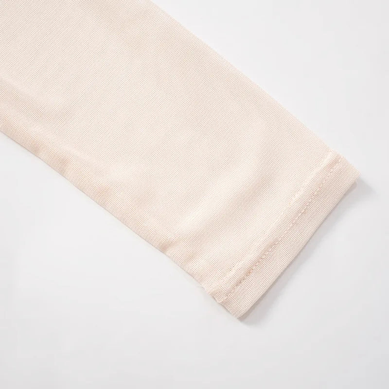 LIZAKOSHT  -  Summer See-Through Mesh T-shirt Top Women Pleated Patchwork See-Through Slim Cropped Top Tee Female Solid T-shirt Pullover