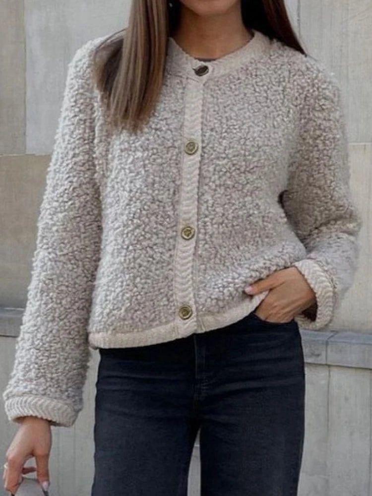 LIZAKOSHT  -  Faux Lambwool Coats Women Autumn Fashion Short Jacket Female Elegant Chic Single Breasted Outerwear Lady High Street Solid Coat