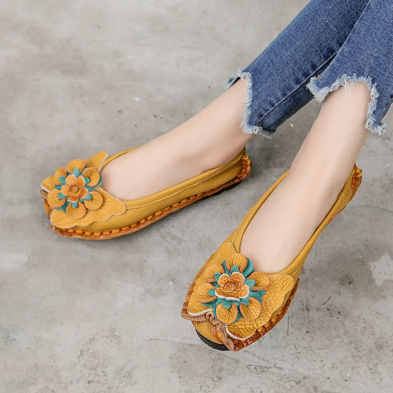 LIZAKOSHT  -  High Quality Genuine Leather Flats Woman Spring Shoes Super Designer Flats Women Flower Ladies Casual Shoes Female Loafers