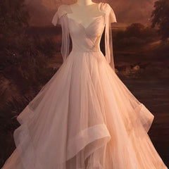 LIZAKOSHT  -  V-neck Cocktail Dress Nude Pink Ribbon Bow Floor Length Sleeveless Luxury Tulle Wedding Formal Occasion Celebrity Gowns