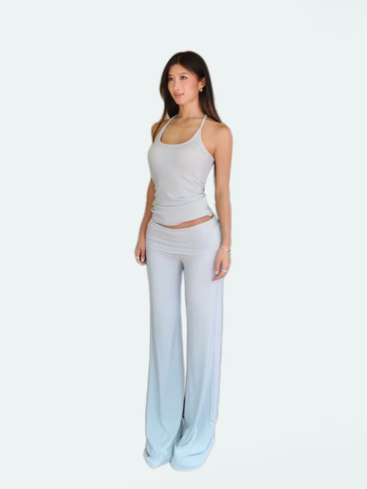 LIZAKOSHT  -  Women Folded  Low Waist  Cotton Jersey Foldover Pant Soot