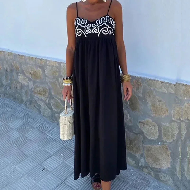 LIZAKOSHT  -  Lady Casual Folds Party Dress Bohemian Suspender High Waist Long Dress Summer Women Chest Graphic Tube Tops Vocation Dress 2024