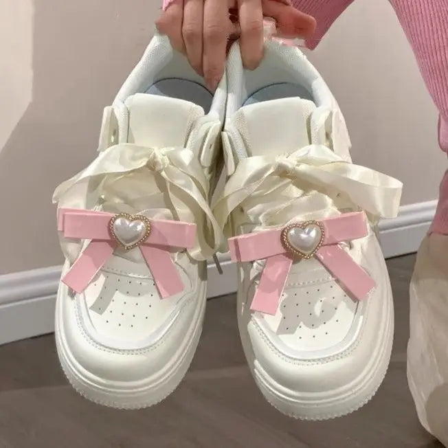 LIZAKOSHT  -  Kawaii White Women's Sneakers Sports Shoes Flats Spring Summer Tennis Female Platform Vulcanize Skateboard Korean Footwear