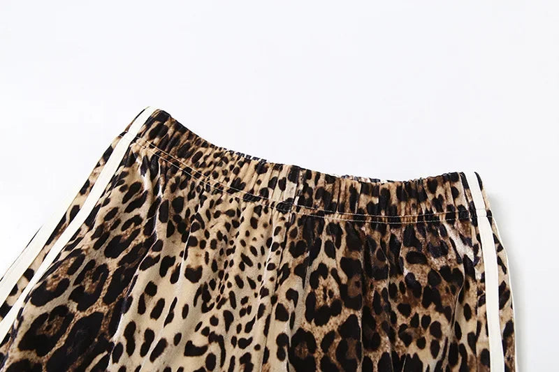 LIZAKOSHT  -  Striped Leopard Print Velvet Wide Leg Pants Fall Winter Women Elastic High Waist Loose Casual Trousers Streetwear Bottoms