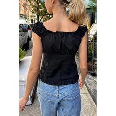LIZAKOSHT  -  y2k Tank Top Women Summer Clothes Solid Color Cap Sleeve Button Down Slim Fit Frill T Shirt 2000s Vest Streetwear