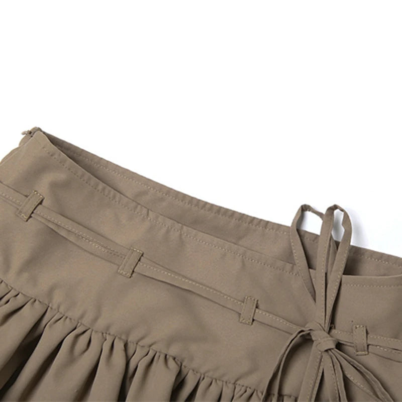 LIZAKOSHT  -  2025 Maillard Style Y2K Retro Brown Hot Girl 2 Piece Sexy Skirt Suit U Collar Sleeveless Bodysuit+Drawstring Pleated Skirts