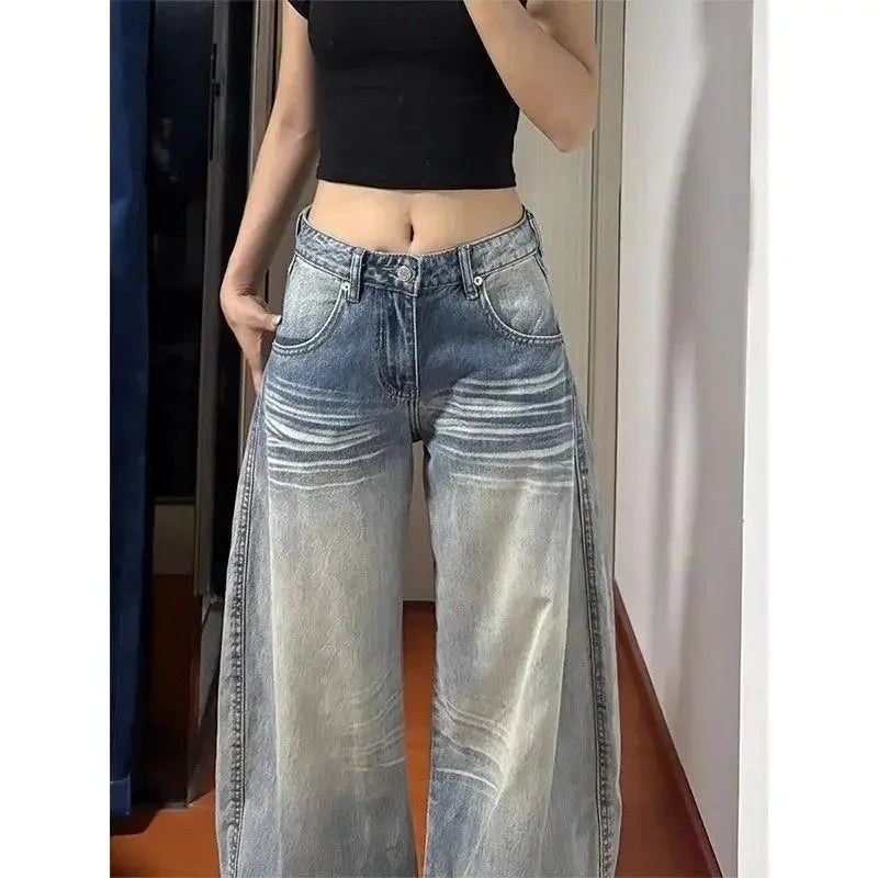 LIZAKOSHT  -  Y2k Jeans Womens Jeans Vintage Distressed Denim Low Waist Relaxed Fit Wide Leg Trousers Spring Summer Casual Oversized Pants