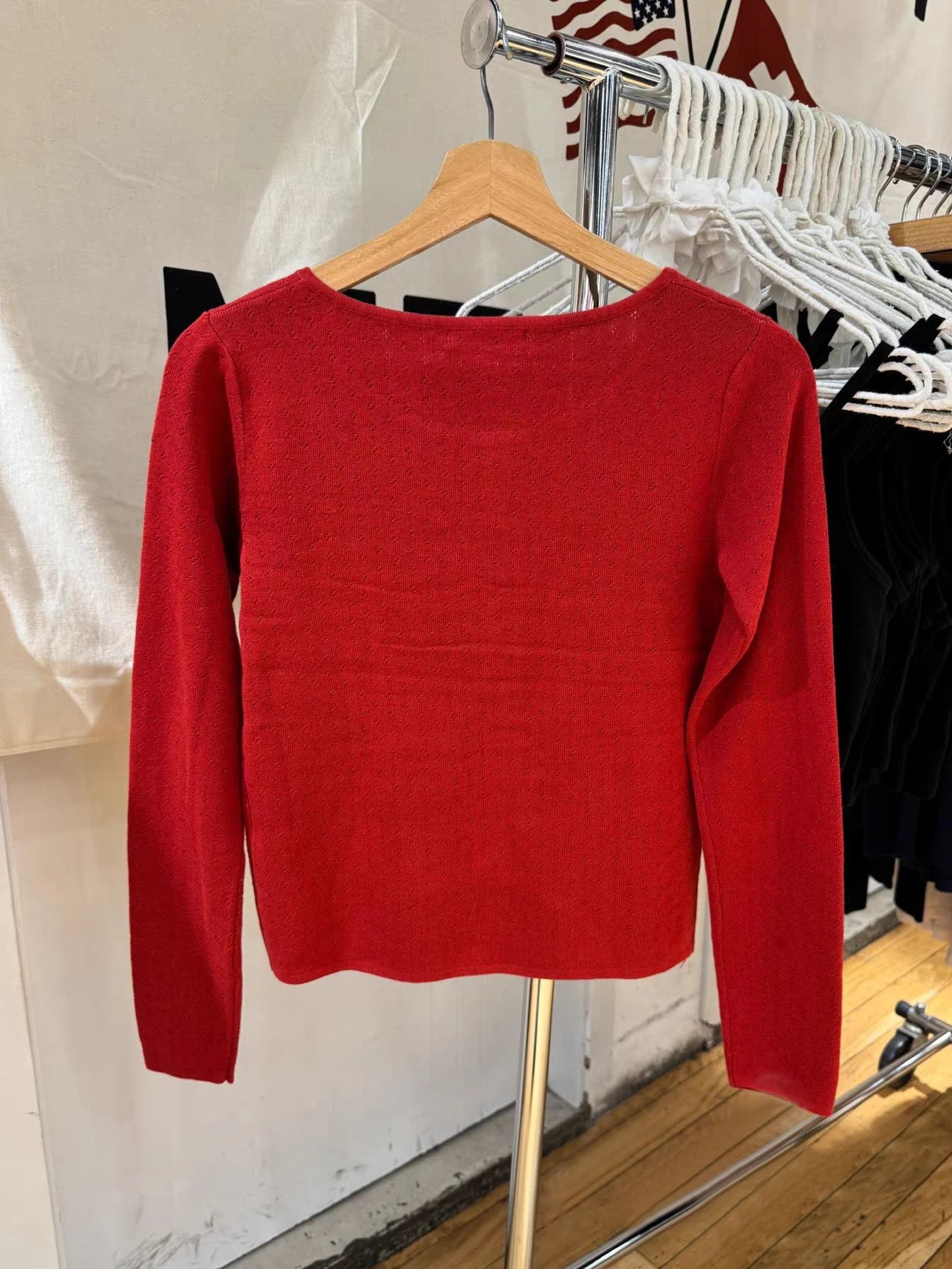 LIZAKOSHT  -  Eyelet Red Woman's Sweater Cardigan O-neck Single Breasted Slim Knitwear Female Casual Simple Solid All-match Cotton Crop Top