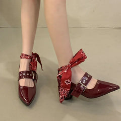 LIZAKOSHT  -  Fashion Designer Mary Jane Shoes Women Pointed Toe Chunky Retro Women Shoes Ankle Ribbon Belt Buckle Street Style Women Pumps