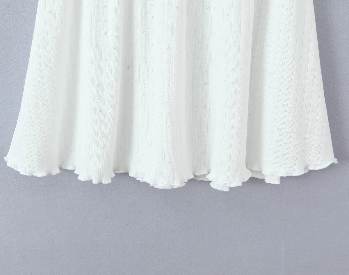 LIZAKOSHT  -  Sexy White Rib Knitted Cotton Low Waist Sling Dress Women Bow V neck Ruched A-lined Swing Short Dresses Summer Vestidos  Robe
