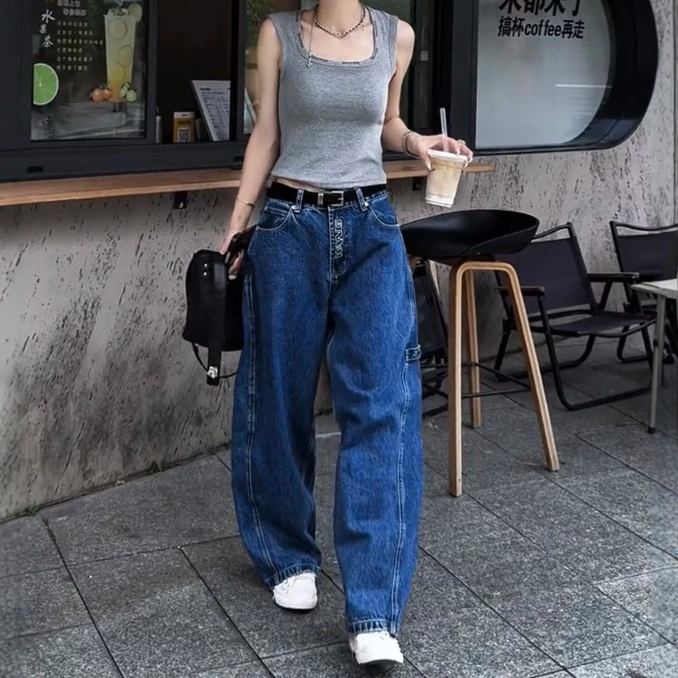 LIZAKOSHT  -  Summer New Women's Big Pocket Embroidered Jeans Harajuku Retro Fashion Casual Trend Street Hip-Hop Simple Loose Women's Bottoms