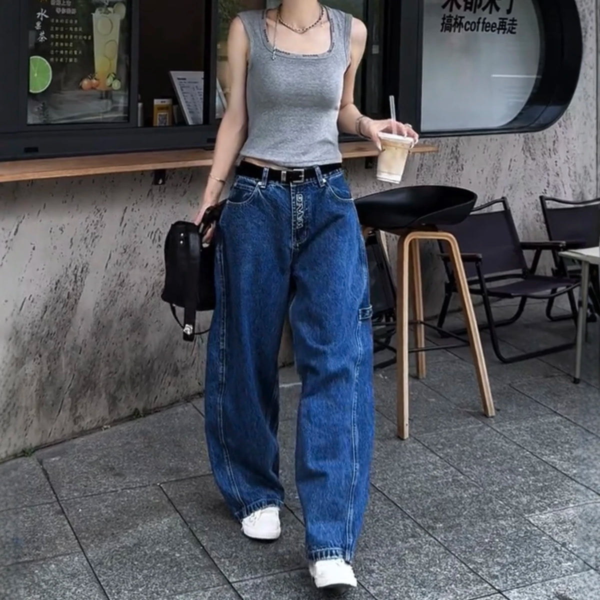 LIZAKOSHT  -  Summer New Women's Big Pocket Embroidered Jeans Harajuku Retro Fashion Casual Trend Street Hip-Hop Simple Loose Women's Bottoms