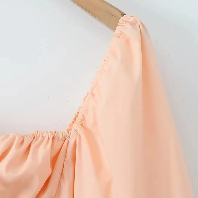 LIZAKOSHT  -  Fashion Sweet Style Dress Women's Autumn Bubble Sleeve Splicing Design Pleated Skirt