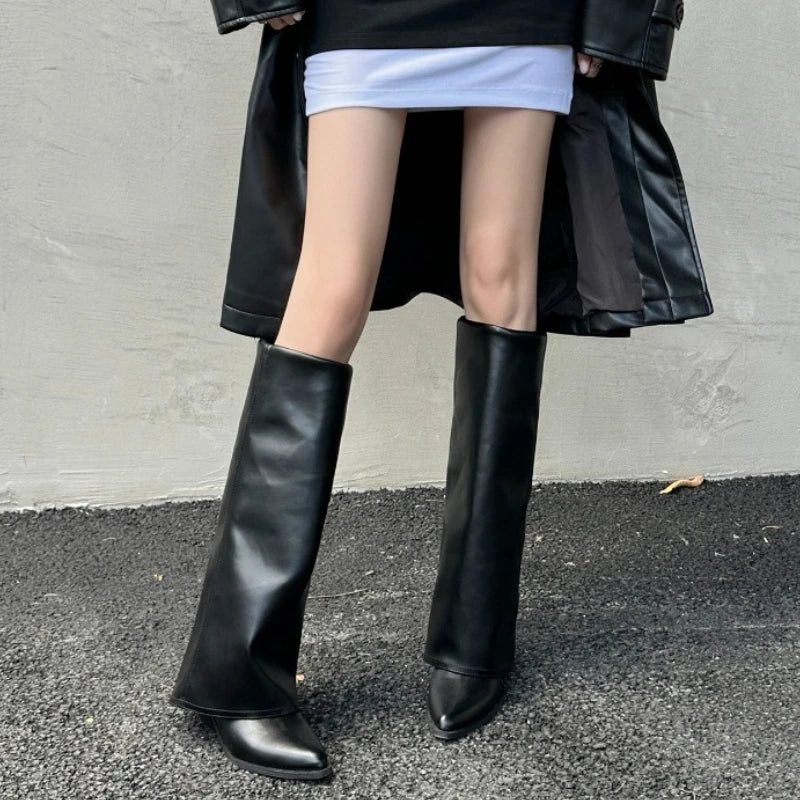LIZAKOSHT  -  Autumn Winter Pointed Toe Women High Boots Street Style Banquet Party Dress Woman Pipe Long Boots Goth Botas Mujer