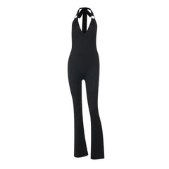 LIZAKOSHT  -  Summer V-Neck Halter Jumpsuit Women's Sleeveless Stretchy Wide Leg Romper Sexy Bodycon One Piece Jumpsuit Outfit