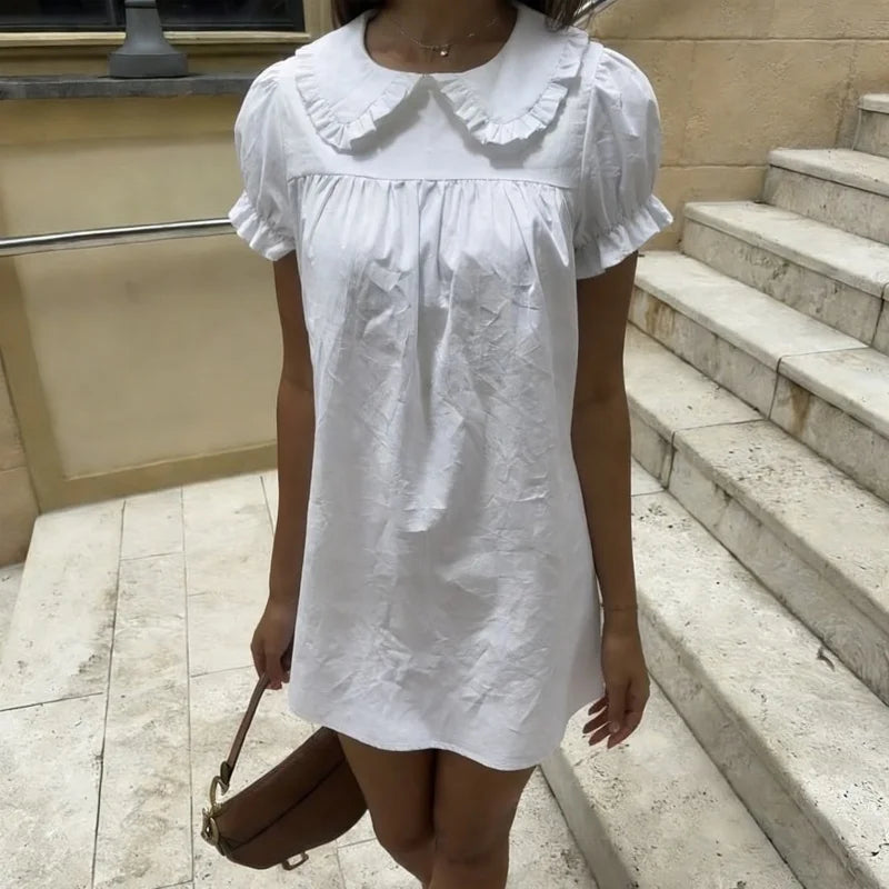 LIZAKOSHT  -  Women Y2k Fairy Babydoll Short Dress Doll Collar Bubble Puff Sleeve Cute Mini Dress Teen Girl Preppy Sundress Beachwear