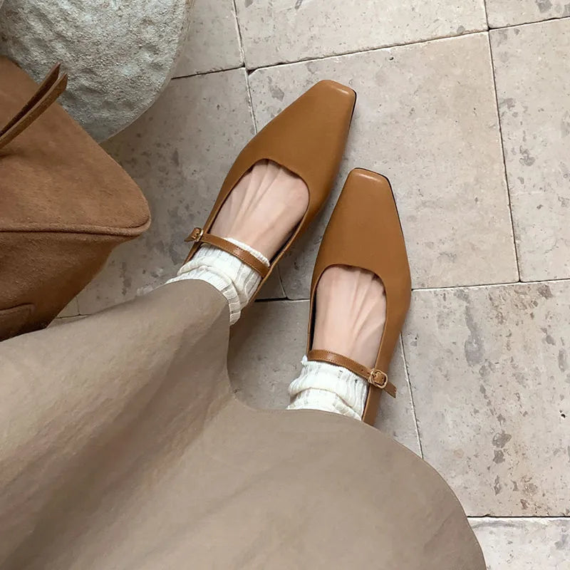 LIZAKOSHT  -  Fashion Women's Shoes New High Quality Genuine Leather Retro Mary Jane Shoes Square Head Shallow Mouth Women's Shoes