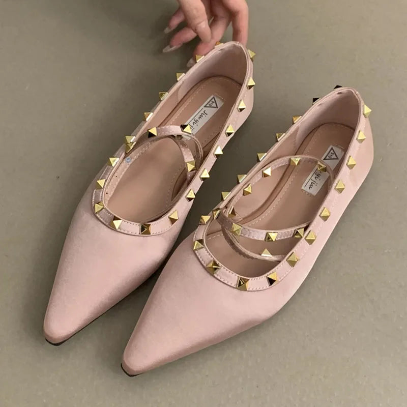 LIZAKOSHT  -  Women Flats Shoes 2024 Designer Luxury Rivet Fashion Ladies Flat Ballet Shoes Slingbacks Pointed Toe Casual Female Loafers Mujer