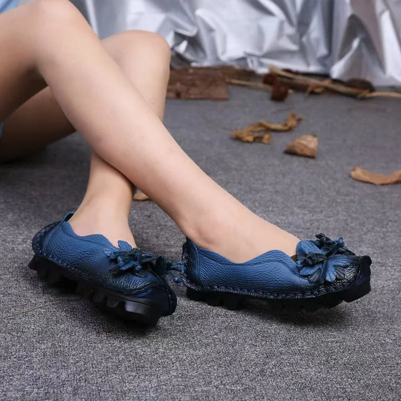 LIZAKOSHT  -  High Quality Genuine Leather Flats Woman Spring Shoes Super Designer Flats Women Flower Ladies Casual Shoes Female Loafers