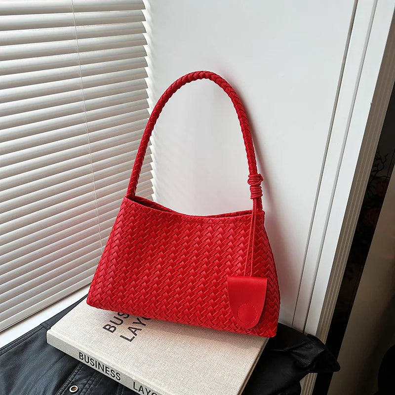 LIZAKOSHT  -  Women'S Woven Pattern Shoulder Bag Autumn And Winter Casual Wear Hand-Held Handle Bag Fashion Retro Armpit Bag With Coin Purse